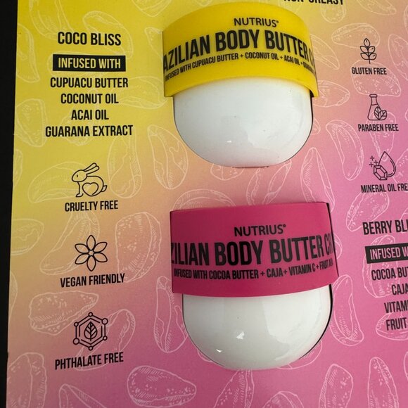 Nutrius Brazilian Body Butter Cream Duo 2-pack - Coco Bliss and Berry Bliss - Picture 6 of 16